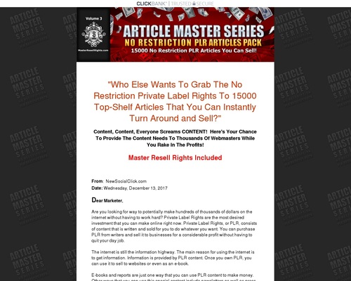 Article Grasp Collection :: 15000 No Restriction PLR Articles Pack