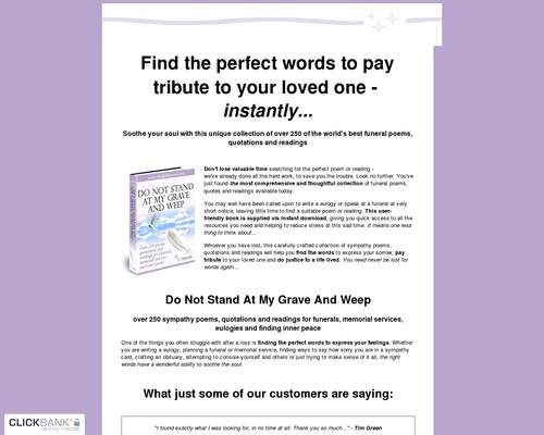 Do Not Stand At My Grave And Weep – Over 250 funeral poems, immediately