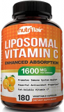 NutriFlair Liposomal Vitamin C 1600mg, 180 Capsules – Excessive Absorption, Fats Soluble VIT C, Antioxidant Complement, Increased Bioavailability Immune System Assist & Collagen Booster, Non-GMO, Vegan Capsules